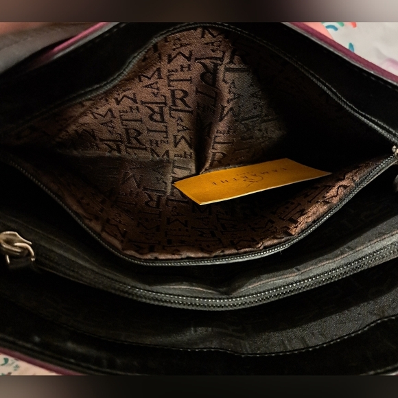 EUC Lamarthe Burgundy Cotton & Black Italian Leather Casual Shoulder Purse Bag - Picture 9 of 16